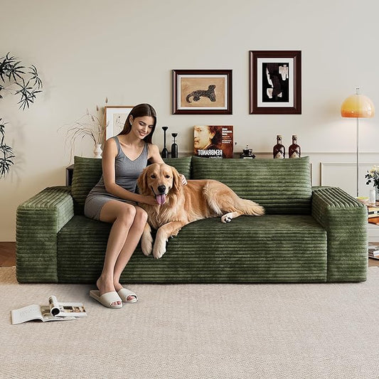 JINGLING 71" Small Couches for Small Spaces, Memory Foam Loveseat Corduroy Couch in a Box, Compressed Boneless Sofa for Living Room Bedroom, Apartment Furniture, No Assembly Required, Green