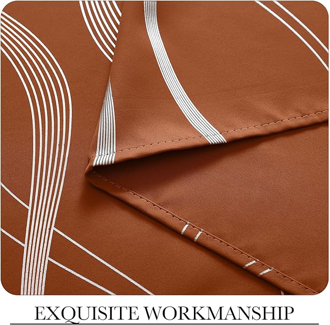 NICETOWN Burnt Orange Blackout Curtains for Living Room 84 inch Long 2 Panels, 52x84, Easy Care Solid Thermal Insulated Wave Line Foil Printed Grommet Room Darkening Drapes for Bedroom Decoration