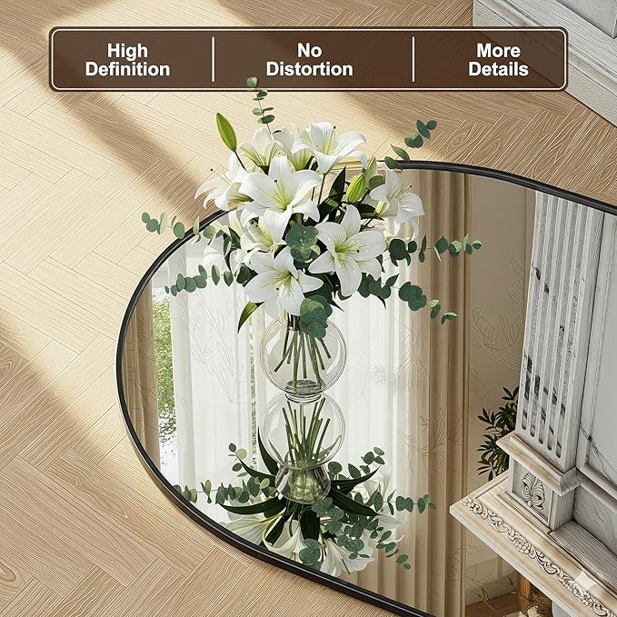 FICTOR Bathroom Vanity Mirror for Wall,55”x35” Large Arched Bathroom Mirror, Metal Framed with HD Shatter-Proof Glass for Entryway, Living Room,Bedroom, Wall Mounted or Leaned Against(Black)