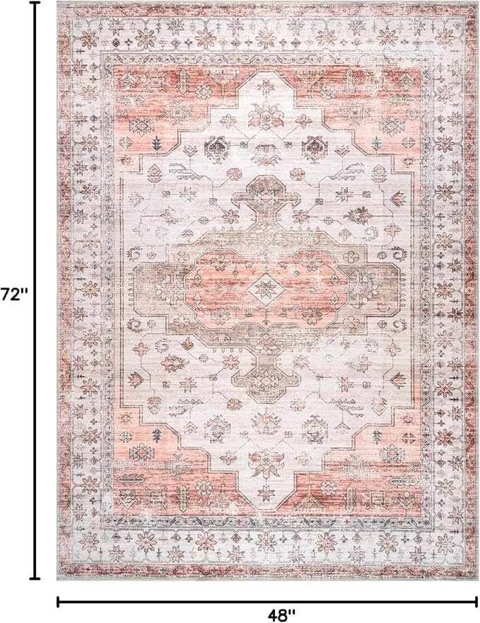 Nuloom SpinClean Banks Beige/Ivory, 4' x 6', Vintage, Soft and Cozy, High Traffic, Stain Resistant, Easy Clean, Durable, Machine Washable Area Rug for Bedroom, Living Room, Dining, Foyer