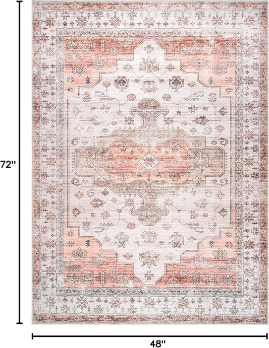 Nuloom SpinClean Banks Beige/Ivory, 4' x 6', Vintage, Soft and Cozy, High Traffic, Stain Resistant, Easy Clean, Durable, Machine Washable Area Rug for Bedroom, Living Room, Dining, Foyer