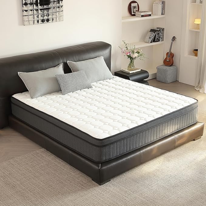 BedsPick Queen Mattress in a Box, 10 Inch Hybrid Individually Wrapped Pocket Coils, Fiberglass Free Breathable Mattress Queen Size for Pressure Relief, CertiPUR-US, 100-Night Trail