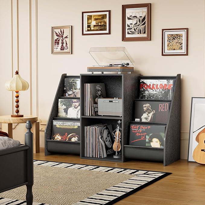 Record Player Stand, Turntable Stand with Vinyl Record Storage 300 Albums, Record Player Table with Record Holder Vinyl Display Shelf Organizer Rack, Record Player Cabinet for LP Media Stereo Audio AV