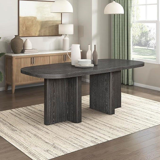 Lexicon 78 Inch Dining Table for 4-6 People, Rectangular with Textured Wood Grain Surface, Modern Ebony Finish Oak Veneer Kitchen Table for Dining Room/Kitchen, Ebony