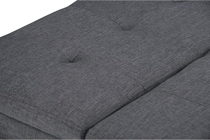 SIMPLIHOME Dover 36 inch Wide Contemporary Square Coffee Table Storage Ottoman in Slate Grey Linen Look Fabric, Assembled, For the Living Room and Bedroom
