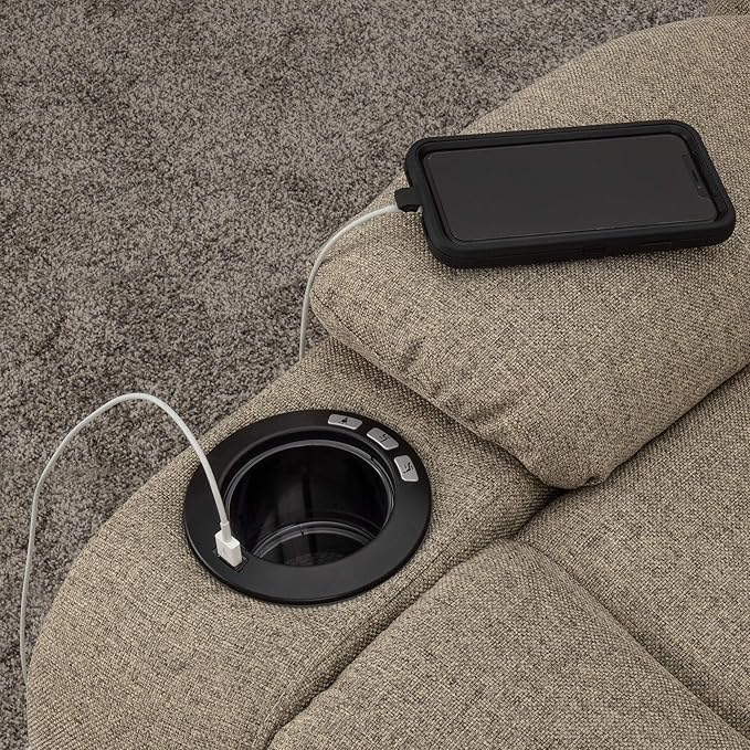 RecPro Charles Powered Double Recliner Sofa & Loveseat | Wall Hugger RV Furniture, Cloth (Oatmeal, 70")