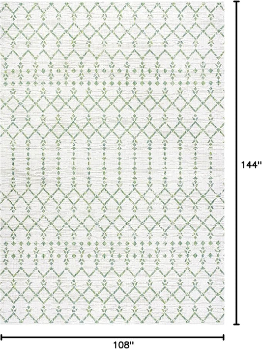 JONATHAN Y Moroccan Geometric Indoor Outdoor Area Rug 9X12 Green/Ivory, Ourika Textured Weave for Backyard, Patio, Porch, Easy-Cleaning, High Traffic, Pet-Friendly, Non-Shedding (SMB108R-9)