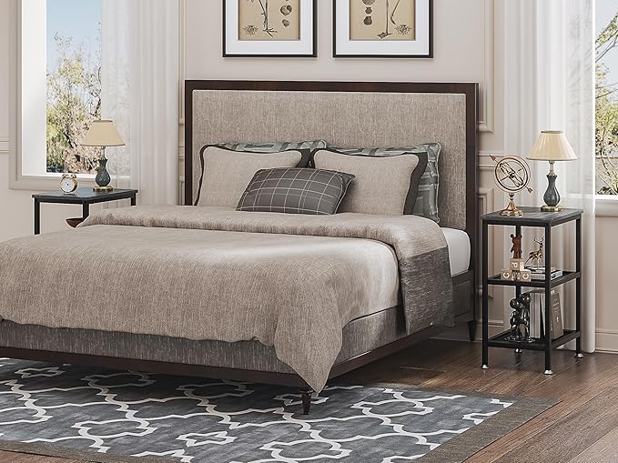 VECELO Tall End Side Tables, 30" Height Nightstand with 3-Tier Storage Shelf for Bedroom Living Room, Easy Assembly,Industrial Style, Carbon Grey