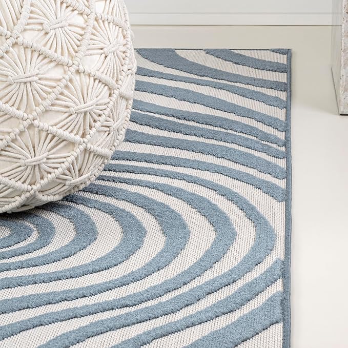 JONATHAN Y Maribo High-Low Abstract Striped Dark Blue/Cream 5x8 Indoor/Outdoor Area Rug for Patio, Backyard, Living Room, Bedroom, Office, Hose-Washable (SCN103E-5)