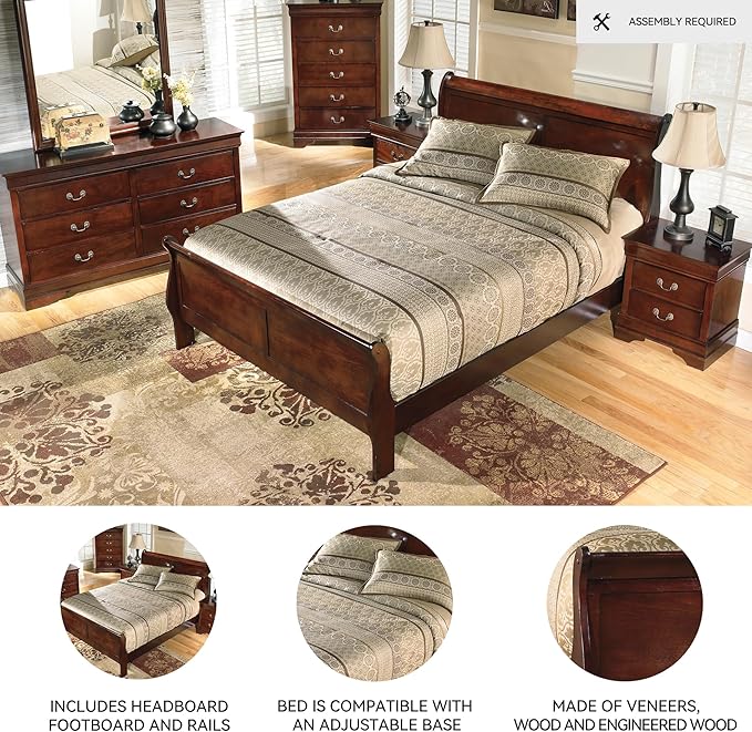Signature Design by Ashley Alisdair Traditional King Sleigh Bed, Foundation or Box Spring Needed, Dark Brown