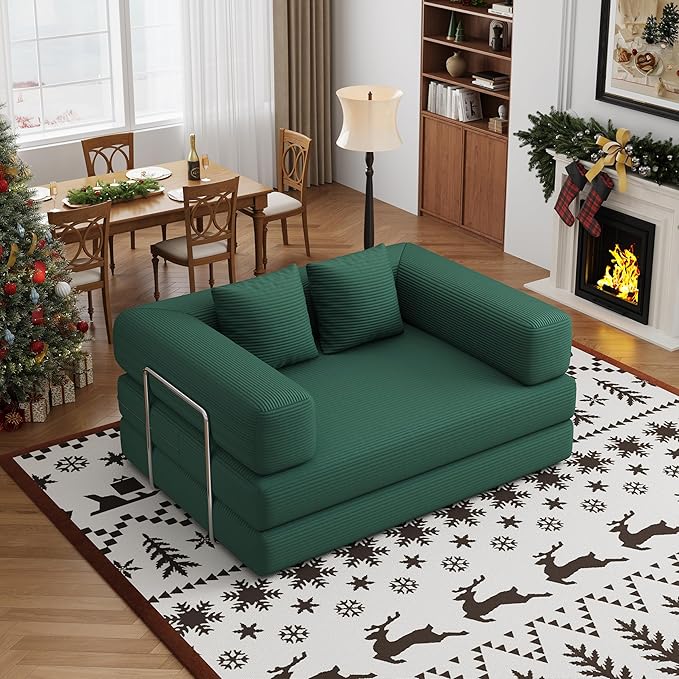 BSHOMGI Folding Sofa Bed Convertible Corduroy Couch Queen Size Floor Sleeper 4-in-1 DIY Combination Modular Lazy Sofas Fold Futon Lounge for Living Room (Green, 53.15" Double Sofa)