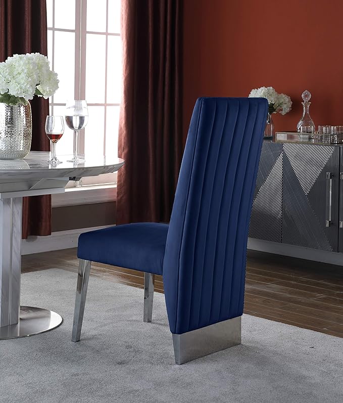 Meridian Furniture Porsha 19" H Velvet Dining Chair in Navy (Set of 2)