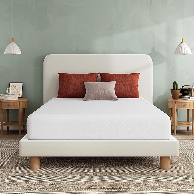 MLILY EGO White 10 Inch Full Green Tea Memory Foam, Gel Mattress Bed in a Box, CertiPUR-US Certified, Double Mattress, 54"x75", Medium Firm