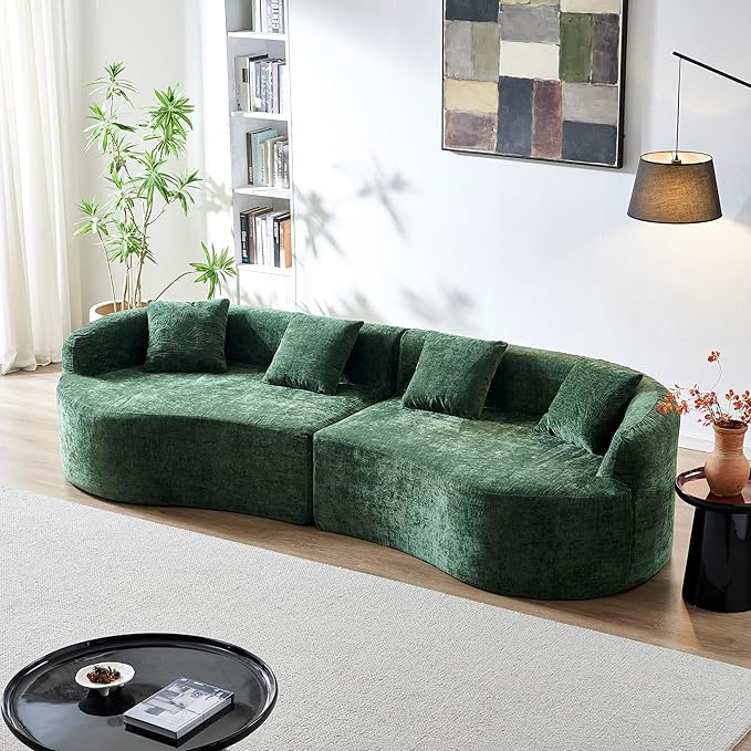 111" Curved Modular Sectional Sofa Couch, Deep Seat Boneless Cloud Couch with 4 Pillows, High Density Foam Floor Lounge Sofa for Living Room, Apartment,Premium Chenille Fabric | Breathable material, Softness