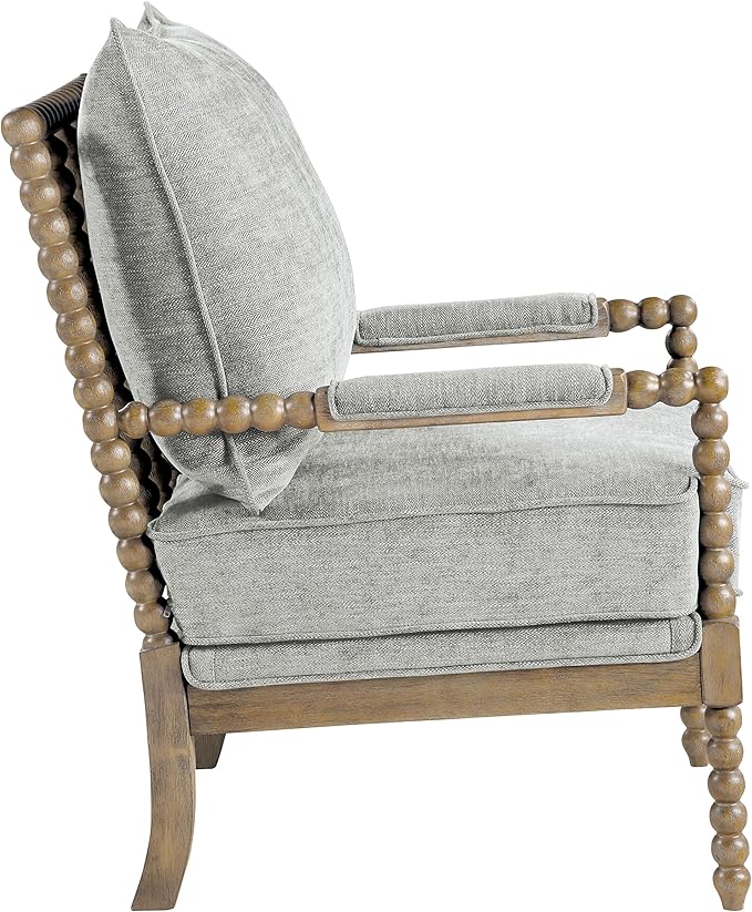 OSP Home Furnishings Fletcher Spindle Accent Chair with Rustic Brown Finish, Smoke Grey Upholstery