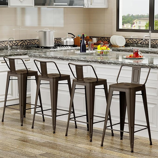 Tongli Metal Bar Stools Set of 4 Barstools Counter Height Bar Stools with Back Industrial Bar Stool Indoor Counter Stool Kitchen Island Stools Modern Bar Chair 26inch Rusty