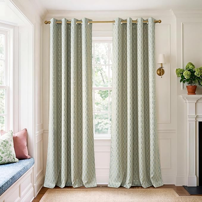 NICETOWN 100% Blackout Curtain Panels for Bedroom 84 inches Long, Green, 2 Pieces, 52 inches Wide, Thermal Insulated Home Decoration Gold Foil Leaf Panels for Living Room/Kids Room