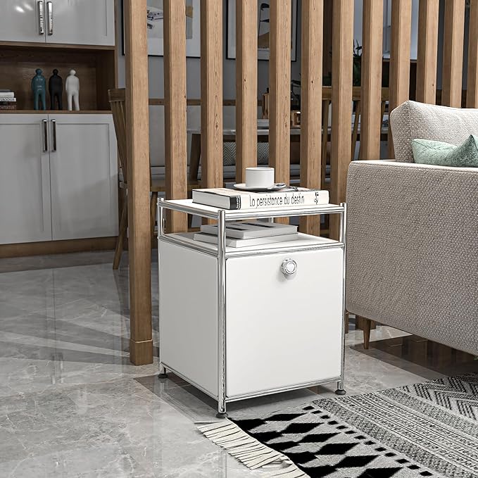 Matte Storage Cart with Flap Door, Large Capacity Storage Cart with Detachable Wheels, DIY Modern Home Furnishing, Great for Home, Office, Bedroom, Kitchen (White)
