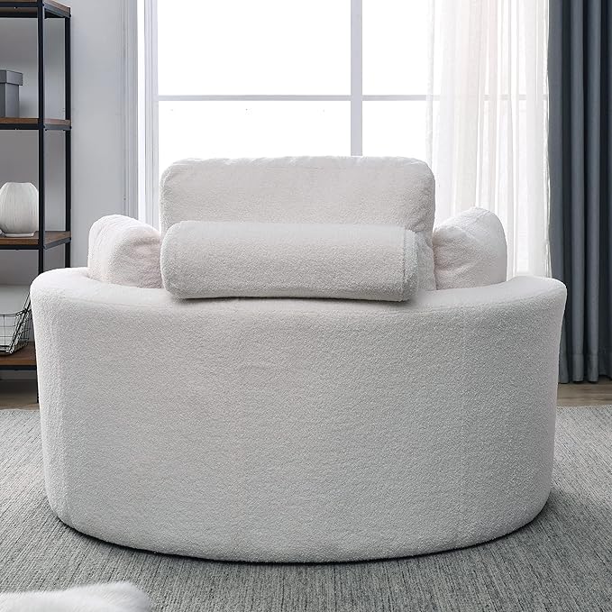 HomSof Swivel Accent Barrel Modern Sofa Lounge Club Big Round Chair with Storage Ottoman Linen Fabric for Living Room Hotel with Pillows，White