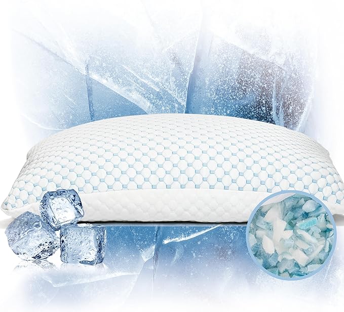 Premium Adjustable Shredded Memory Foam Pillow - Suitable for Side, Back, and Stomach Sleepers, with Cooling Fiber Machine Washable Cover (King（1 Count）)