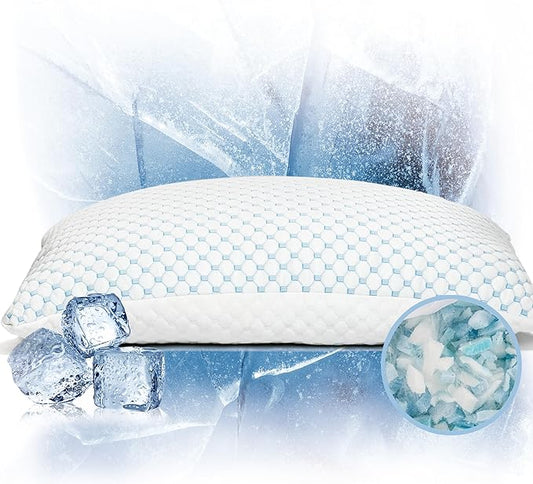 Premium Adjustable Shredded Memory Foam Pillow - Suitable for Side, Back, and Stomach Sleepers, with Cooling Fiber Machine Washable Cover (King（1 Count）)