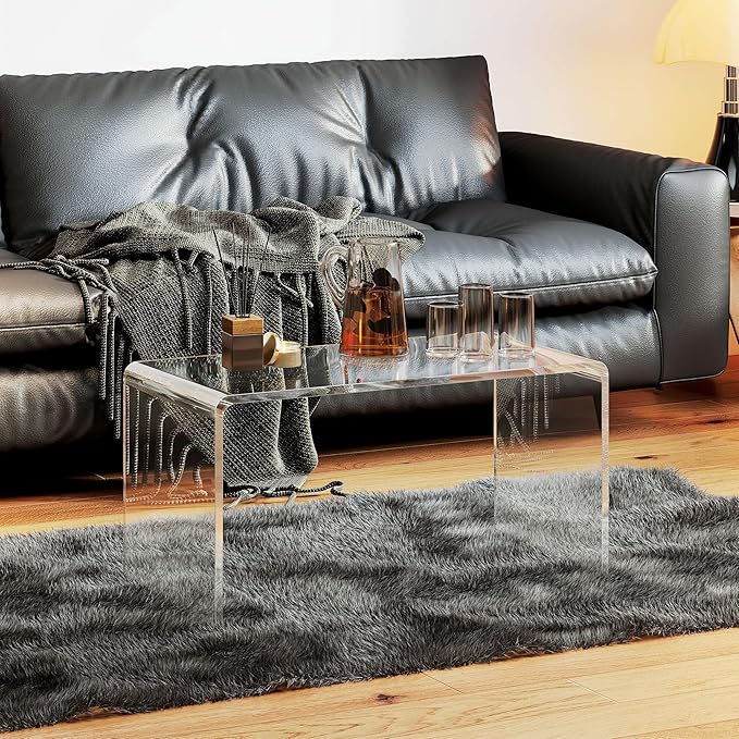 HOMCOM 0.6" Thick Acrylic Coffee Table, 32" Long Rectangle Waterfall Coffee Table, Clear