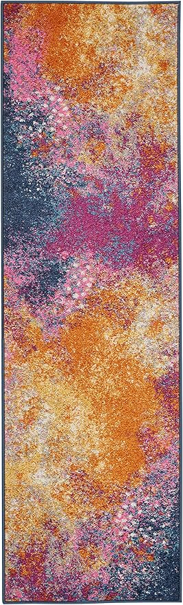 Nourison Home Passion Sunburst 2'2'' x 10' Area-Rug, Modern, Abstract, Easy-Cleaning, Non Shedding, Bed Room, Living Room, Dining Room, Kitchen, (10' Runner)