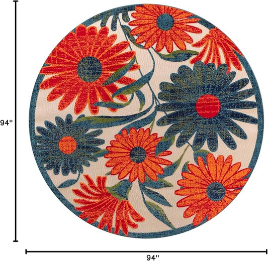 Nourison Home Aloha Ivory Multicolor 7'10" x Round Area Rug - Easy Clean, Non Shedding, Bed Room, Living Room, Dining Room, Kitchen (8' x Round)