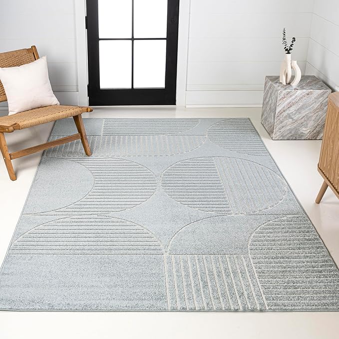 JONATHAN Y Nordby High-Low Arch Striped Light Blue/Cream Indoor/Outdoor Area Rug, 3x5, for Patio, Backyard, Living Room, Bedroom, Office, Hose-Washable (SCN104F-3)