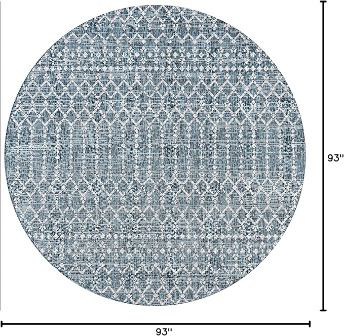 JONATHAN Y Moroccan Geometric Indoor Outdoor Round Area Rug 8 Ft Teal/Gray, Ourika Textured Weave for Backyard, Patio, Porch, Easy-Cleaning, High Traffic, Pet-Friendly, Non-Shedding (SMB108C-8R)