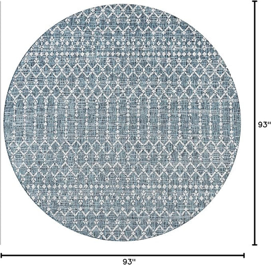 JONATHAN Y Moroccan Geometric Indoor Outdoor Round Area Rug 8 Ft Teal/Gray, Ourika Textured Weave for Backyard, Patio, Porch, Easy-Cleaning, High Traffic, Pet-Friendly, Non-Shedding (SMB108C-8R)
