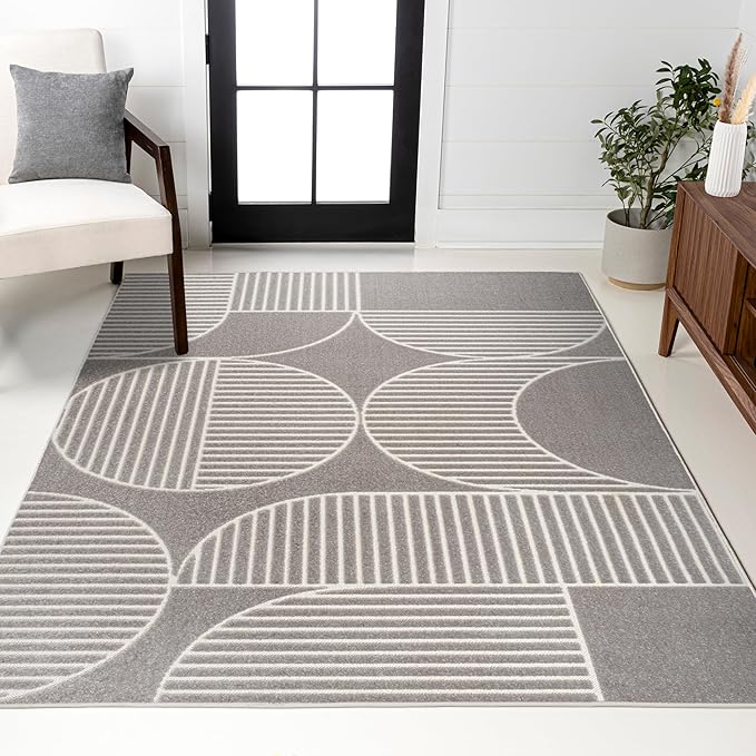 JONATHAN Y Nordby High-Low Arch Striped Gray/Cream Indoor/Outdoor Area Rug, 4x6, Contemporary, Bohemian, Transitional for Bedroom,Kitchen,Living Room,Non Shedding (SCN104C-4)