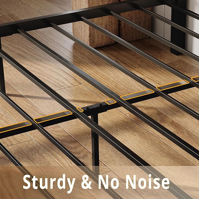LIKIMIO Queen Bed Frame, Tall Industrial Headboard 51.2 ", Platform Bed Frame with Strong Metal Support, Solid and Stable, Noise Free, No Box Spring Needed, Easy Assembly, Vintage Brown