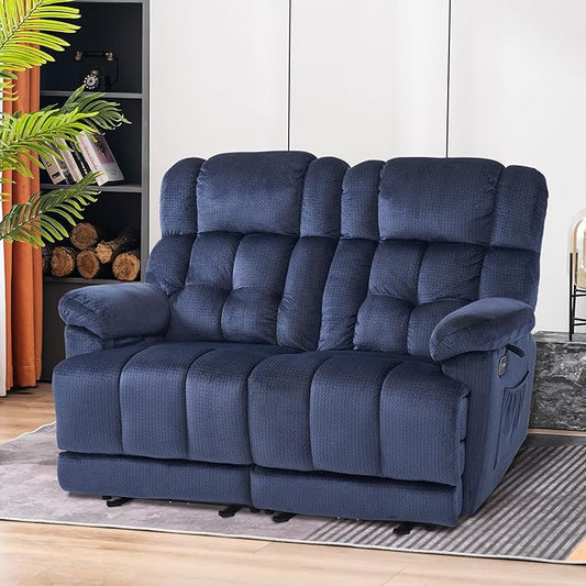 MCombo 58.7" Zero Gravity Power Loveseat Recliner with Heat and Vibration Massage, Reclining Loveseat Sofa with USB Ports for Living Room, Fabric 6237 (Navy Blue)