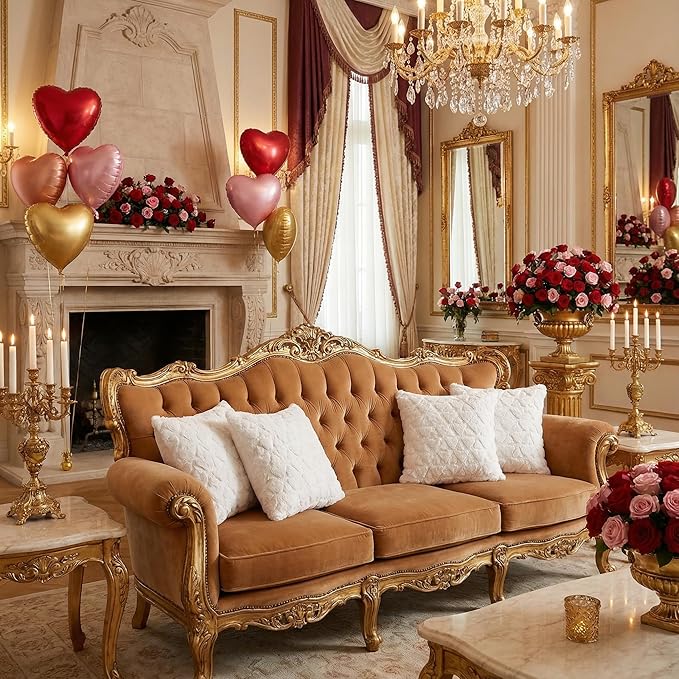 Valentine Pillow Covers 18x18 Inch Set of 2 Valentines Day Decorations Heart Cream White Heart Plush Faux Fur Pillow Covers for Sofa Bed Living Room Holiday Home Decor