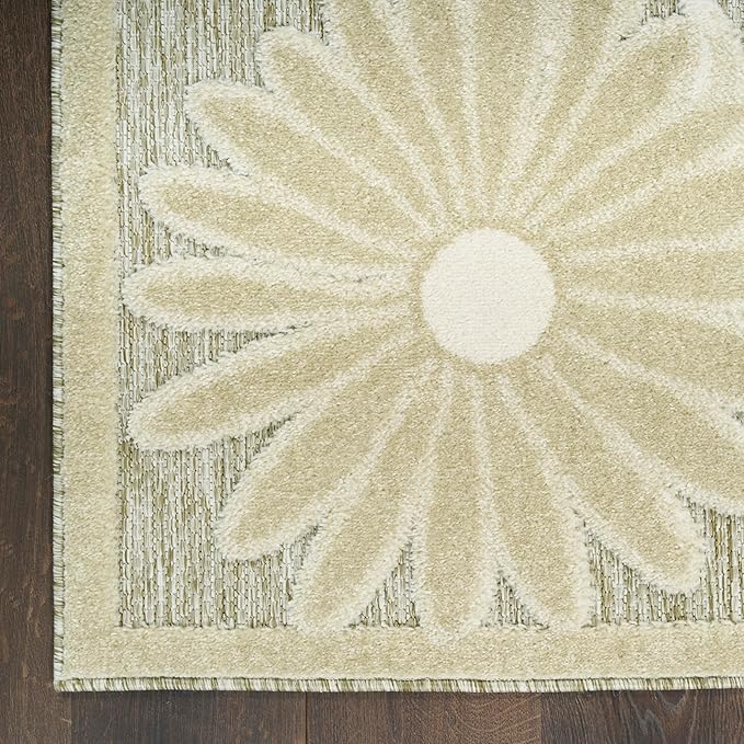 Nourison Home Aloha Ivory Sage 3'6" x 5'6" Area Rug - Easy Clean, Non Shedding, Bed Room, Living Room, Dining Room, Kitchen (4' x 6')