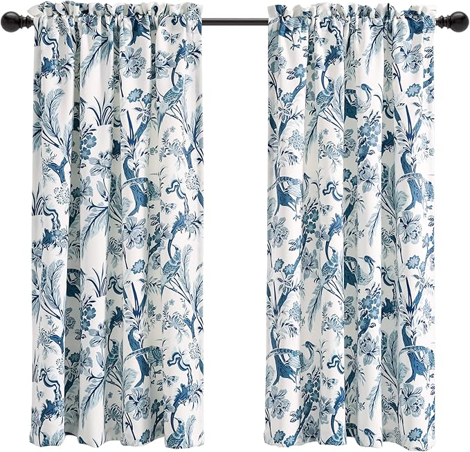 Lush Decor Dolores Light Filtering Window Panels, Pair, 52" W x 63" L, Blue - Floral Curtains for Bedroom - Vintage Curtains - Coquette Room Decor