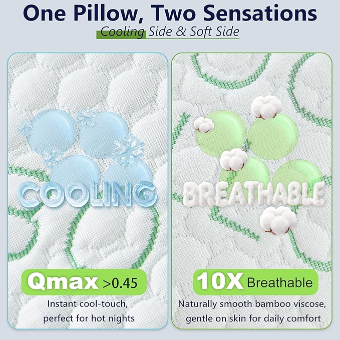 Shredded Memory Foam Pillows, Cooling Pillows King Size Set of 2 Adjustable Firm Bamboo Bed Pillows for Hot, Side, Back and Stomach Sleepers