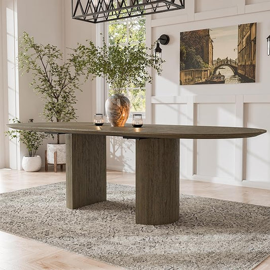 Furniture of America Vrusales Wooden 66 to 102-inch Extendable Oval Dining Table with Plinth Base, Seat up to 8 for Home Kitchen, Dinettes, Oak