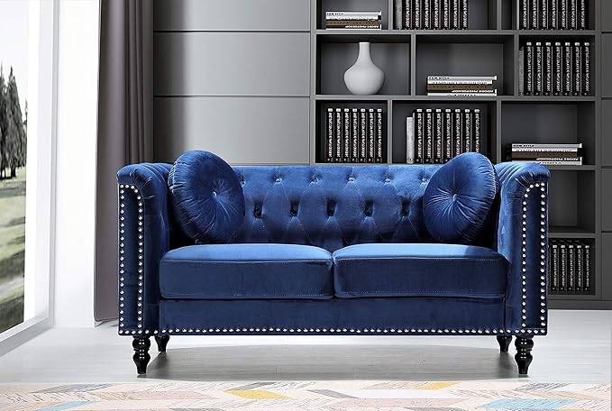 Container Furniture Direct S5370-S Kittleson Velvet Upholstered Modern Chesterfield Sofa with Nailhead Trim, Gray
