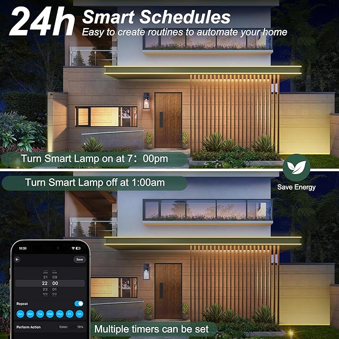 Outdoor Wall Light with Smart Bulb Exterior Lighting Fixtures Waterproof Porch Lights Outdoor Anti-Rust Wall Lantern with Clear Glass Outside Lights for House -2 Pack