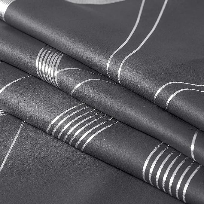 NICETOWN Grey Blackout Striped Pattern Curtains for Living Room 84 inch Long 2 Panels Set, Noise Reducing Thermal Insulated Wave Line Foil Print Bedroom Drapes for Patio Sliding Glass Door (52 x 84)