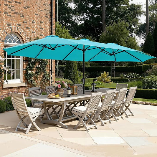 SUPERJARE 15FT Outdoor Umbrella for Patio, Double sided Pool Umbrellas with Fade Resistant Canopy, Large Table Umbrella for Deck, Market, Backyard - Light Blue(No Base)