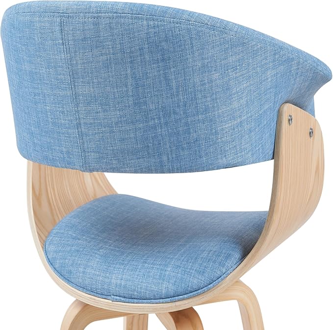 Armen Living Summer Mid-Century Upholstered Dining Chair in Light Blue and Patterned Oak Finish