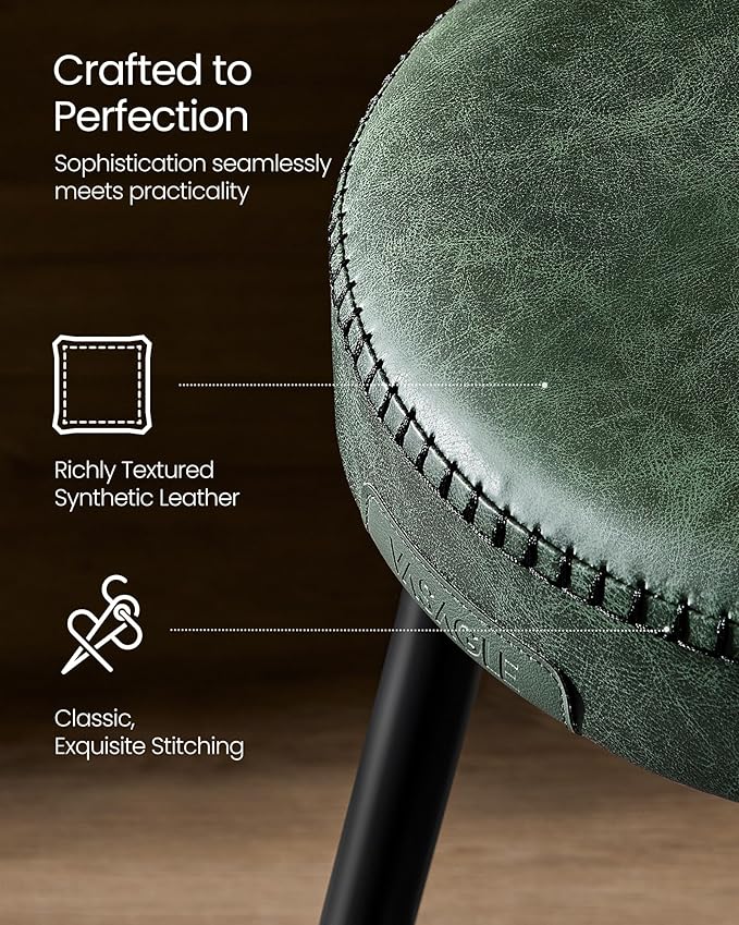 VASAGLE EKHO Collection - Dining Chairs Stools Set of 4, Upholstered Kitchen Chairs, Vanity Stools, Synthetic Leather with Stitching, Mid-Century Modern, 19-Inch Tall, Easy Assembly, Forest Green