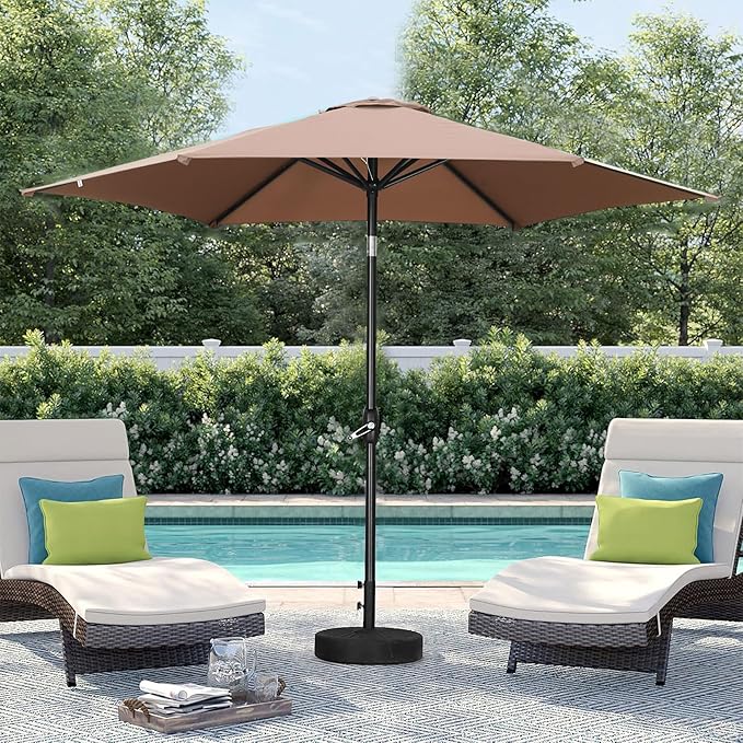 HYD-Parts 9FT Patio Umbrella Outdoor Table Umbrella,Market Umbrella with Push Button Tilt and Crank for Garden, Lawn, Deck, Backyard & Pool, No Base (Coffee)