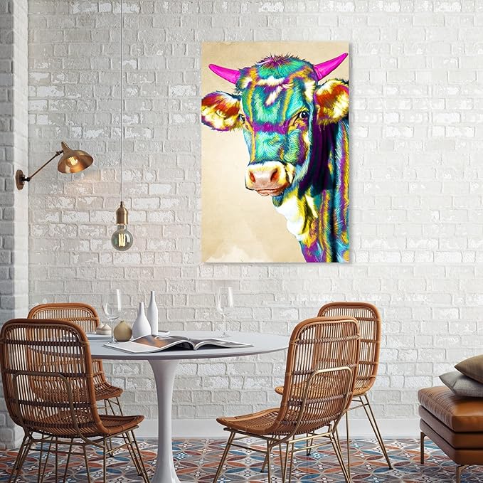 The Oliver Gal Artist Co Fun Colorful Glam Farm Cow Canvas Art, 24x36