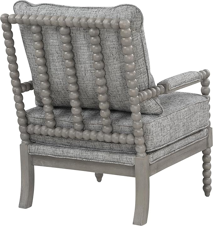 OSP Home Furnishings Abbott Spindle Accent Chair with Padded Spring Seat and Brushed Grey Base, Graphite Fabric
