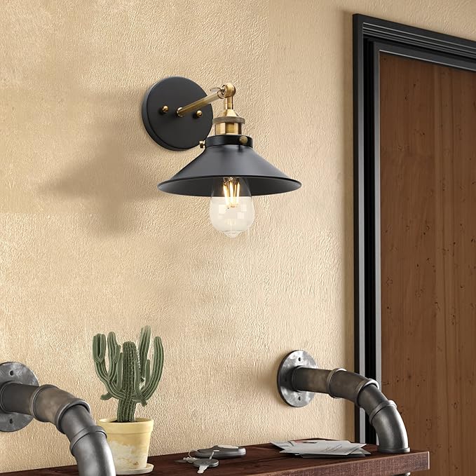 Phansthy Industrial Wall Sconce Vintage Style 1-Light Sconce 8.1 Inches / 20.5 cm Diameter Metal Light Shade (Antique)