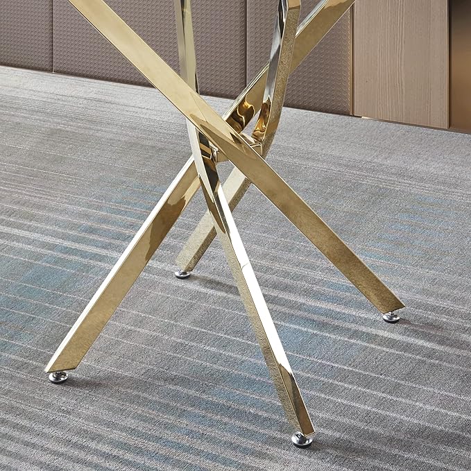 36" Coffe Table with Transparent Tempered Top,Round Glass Dining Desk for 4 W/Stainless Steel Feet,for Kitchen Living Room Gathering,in Gold/Clear Finish